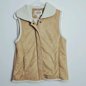 Talbots Vest Size S Faux Suede Sherpa Lined Full Zip Country Western Cowgirl Tan